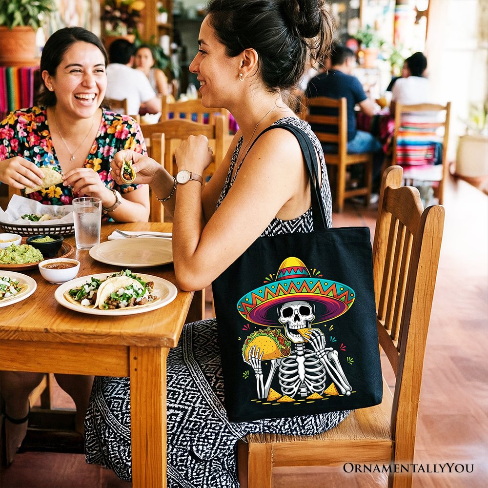Taco Skeleton Cinco De Mayo Tote Bag, Funny Mexican Skull Sombrero Gift Shopper Tote Bag OrnamentallyYou 