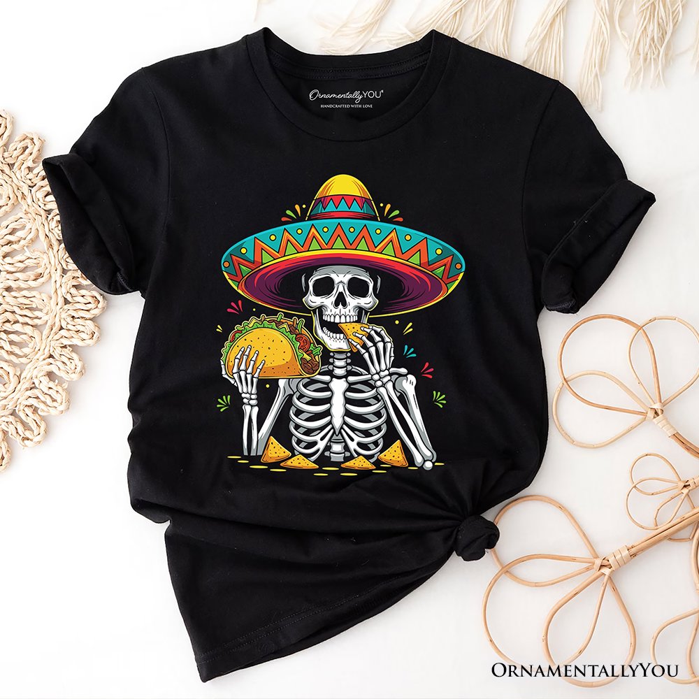 Taco Skeleton Cinco De Mayo T-Shirt, Funny Mexican Skull Sombrero Tee T-Shirts OrnamentallyYou Black XS 