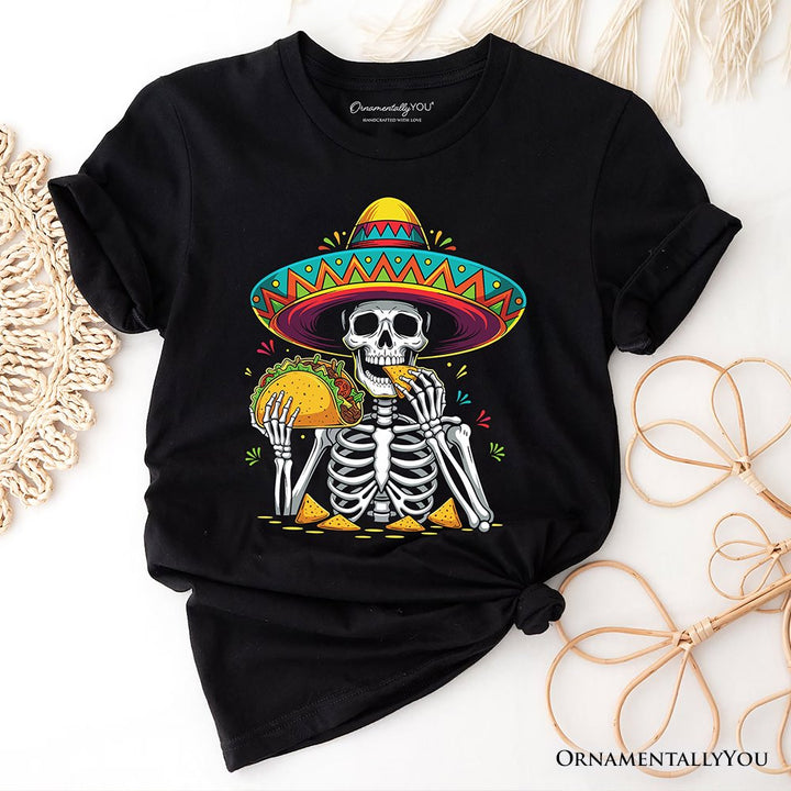 Taco Skeleton Cinco De Mayo T-Shirt, Funny Mexican Skull Sombrero Tee T-Shirts OrnamentallyYou Black XS 
