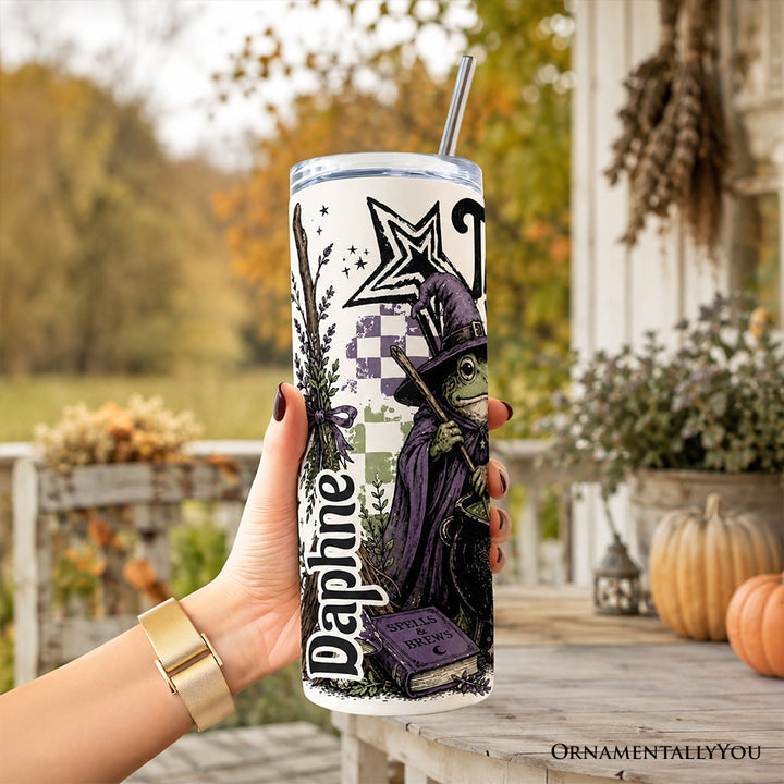 Tad Bit Wicked Frog Witch 20oz Personalized Tumbler With Lid and Stainless Steel Straw, Spooky Halloween Cauldron Gift Cup