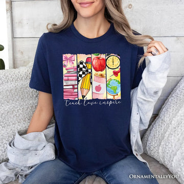 Teach Love Inspire T-Shirt, Retro Brushstroke White, Natural, and Navy Tee for Passionate Teachers T-Shirts OrnamentallyYou 