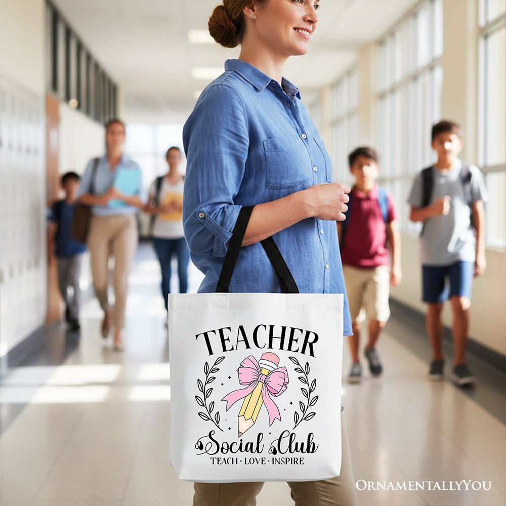 Teacher Social Club Tote Bag, Gift Shopper for Stylish Educators Tote Bag OrnamentallyYou 
