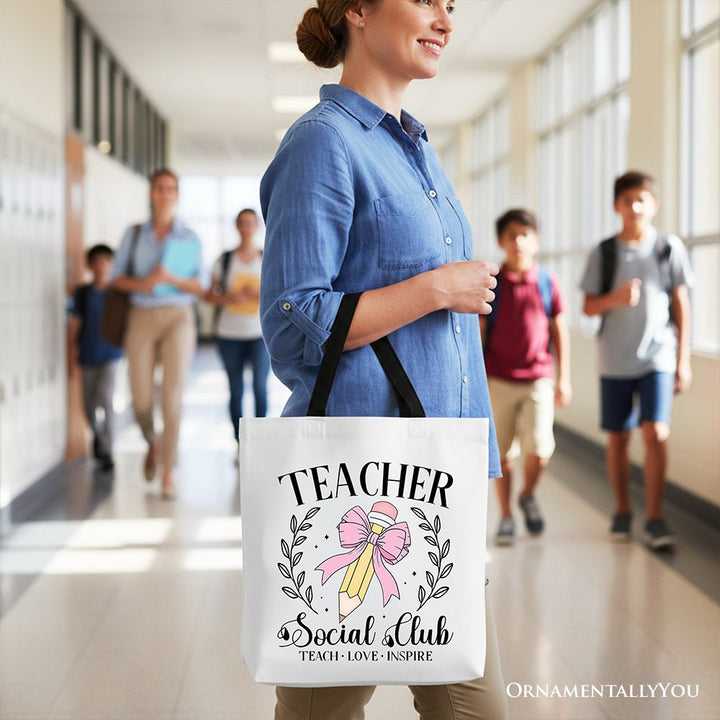 Teacher Social Club Tote Bag, Gift Shopper for Stylish Educators Tote Bag OrnamentallyYou 