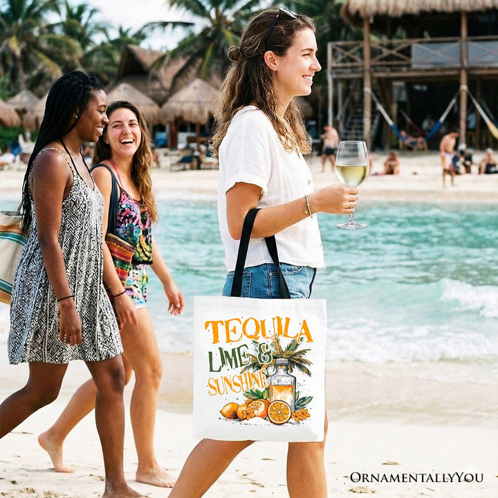 Tequila Lime & Sunshine Tote Bag, Trendy Summer Drinking Gift Shopper Tote Bag OrnamentallyYou 