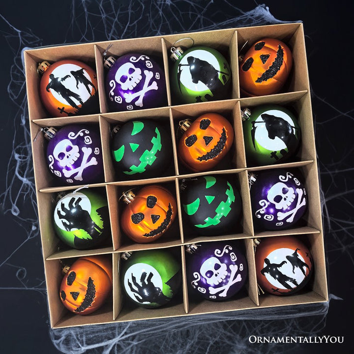 The Face of Spooky Horror 16 Piece Ornament Shatterproof Bundle Set, Halloween Pumpkin, Zombie, and Goblin Ornament Bundle OrnamentallyYou 