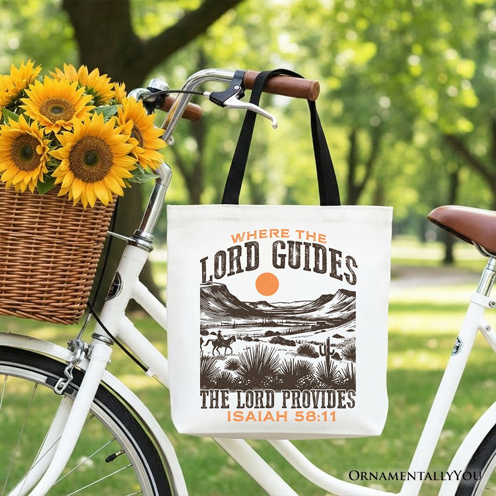 The Lord Provides Christian Tote Bag, Retro Western Desert Worship Gift Shopper Tote Bag OrnamentallyYou Black Handle 