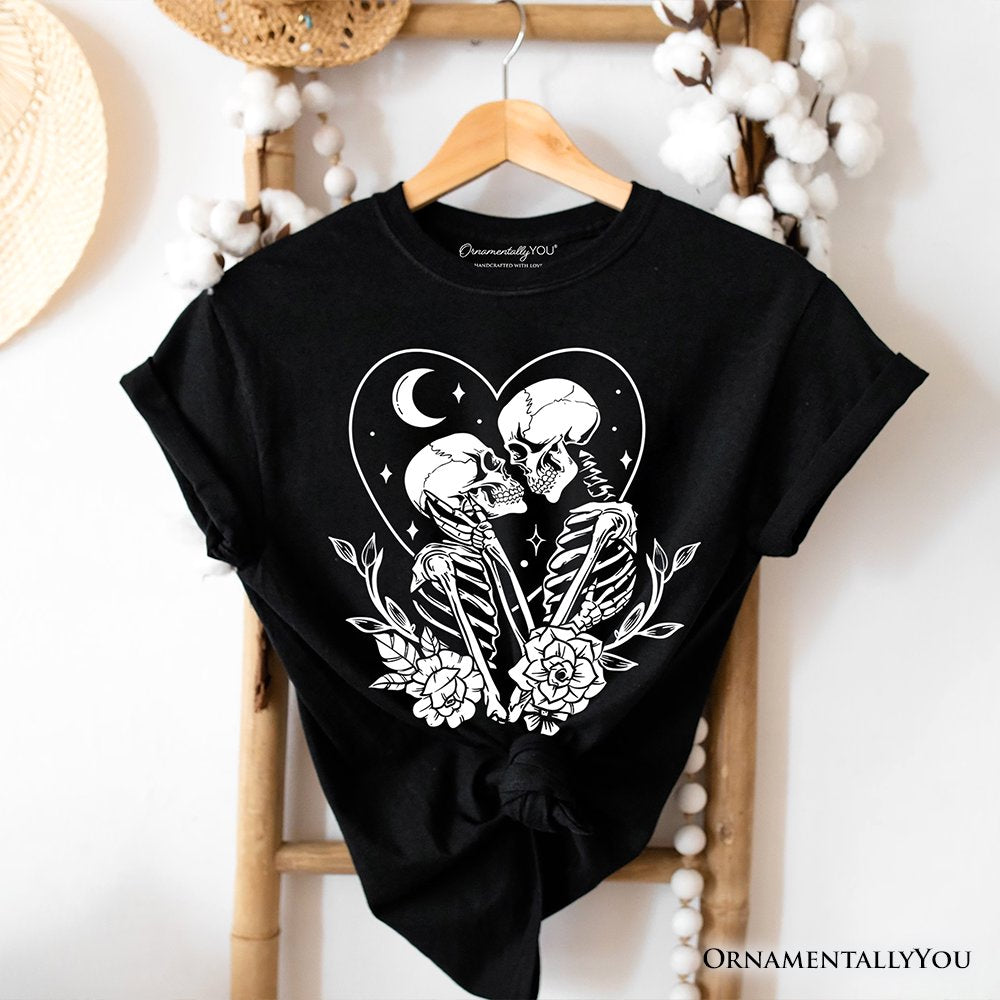 The Lovers Skeletons T-Shirt, Spooky Gothic Romantic Valentine Tee T-Shirts OrnamentallyYou Black XS 
