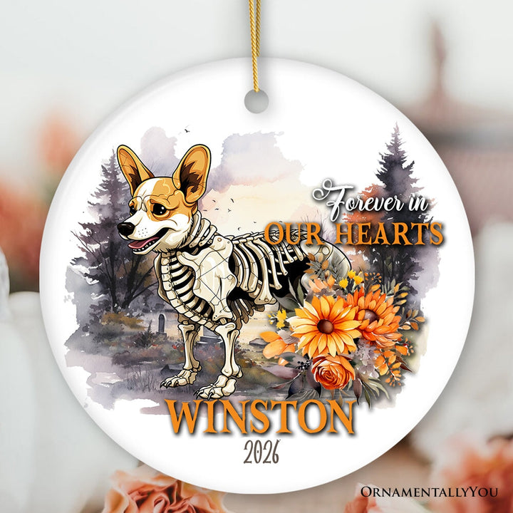 Thoughtful & Personalized Pet Memorial Keepsake Ornament, Forever in Our Hearts Skeleton Dog Custom Gift Ceramic Ornament OrnamentallyYou 