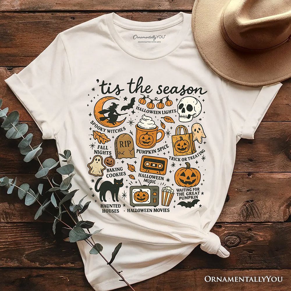 Tis the Season Retro Spooky Halloween T-Shirt, Autumn Vibes Essentials Tee T-Shirts OrnamentallyYou Natural XS 