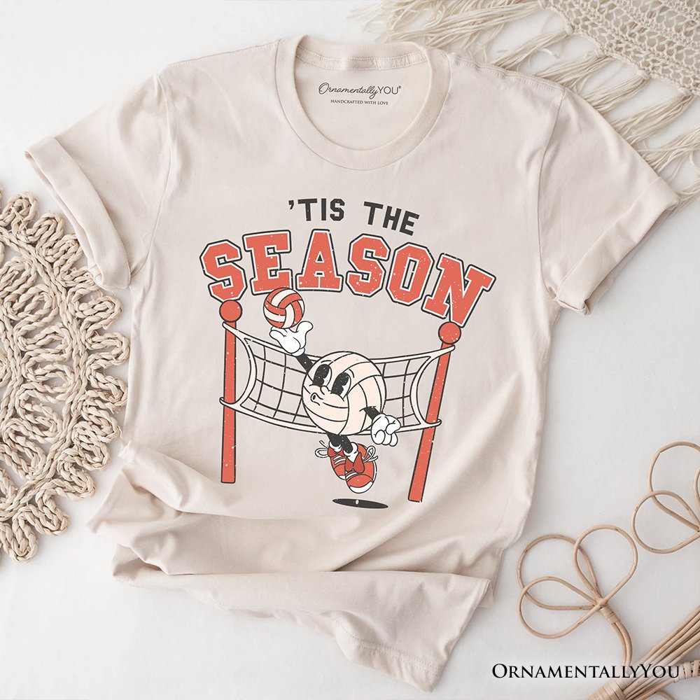 Tis the Season Volleyball T-Shirt, Retro Vintage Game Day Sports Tee T-Shirts OrnamentallyYou Natural XS 