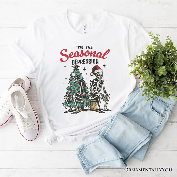 Tis the Seasonal Depression T-Shirt, Dark Humor Christmas Tee for Festive Mood Swingers T-Shirts OrnamentallyYou White XS 