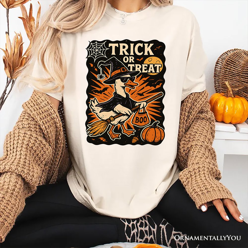 Trick or Treat Goose T-Shirt, Vintage Halloween Witch Tee for October T-Shirts OrnamentallyYou 