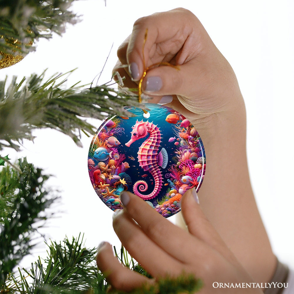 Tropical Tide Treasure Radiant Seahorse Ornament, Ocean-Themed Gift And Decor Ceramic Ornament OrnamentallyYou 