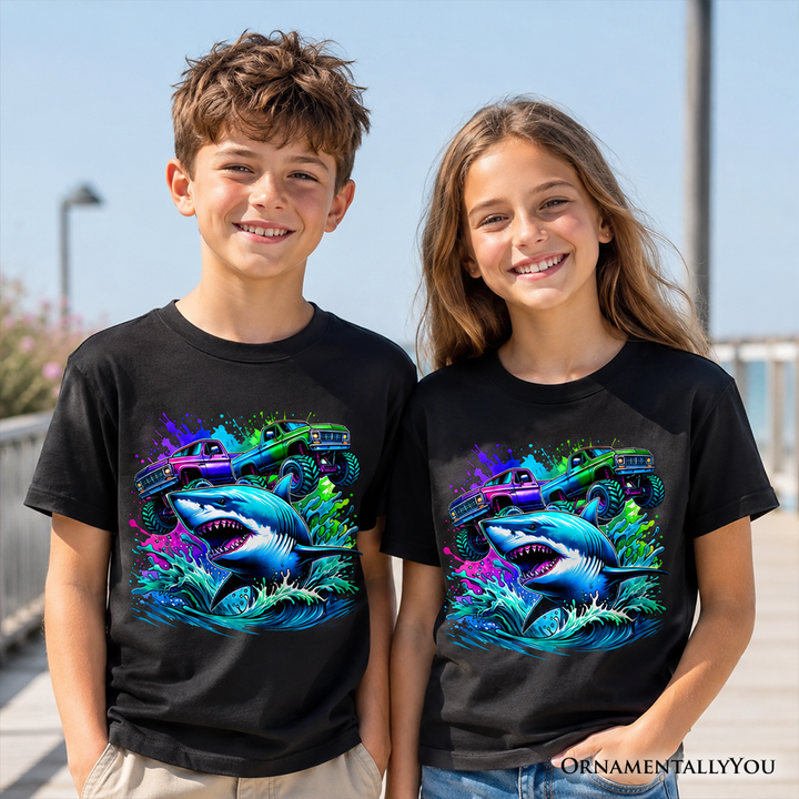 Trucks Shark Kids T-Shirt, Cool Ocean Animal Tee for Youth Boys