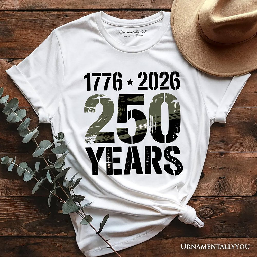 USA 250 Years Anniversary T-Shirt, 4th of July Patriotic 1776–2026 Freedom Tee T-Shirts OrnamentallyYou White XS 