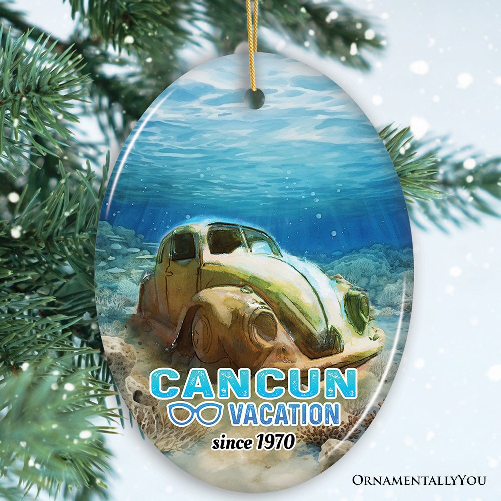 Unique Cancun Mexico Vacation Ornament, Tropical Mexican Ocean Keepsake Art and Decor Ceramic Ornament OrnamentallyYou 