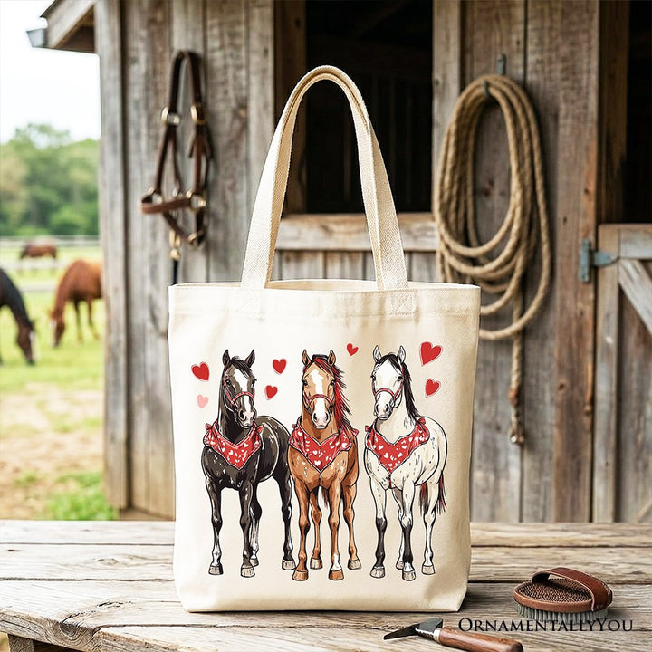 Valentine Horses Western Tote Bag, Cute Country Lover Gift Shopper Tote Bag OrnamentallyYou Beige 