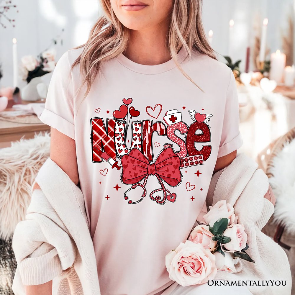 Valentine Nurse Coquette Bow T-Shirt, Cupid Favorite Nurse Tee T-Shirts OrnamentallyYou 