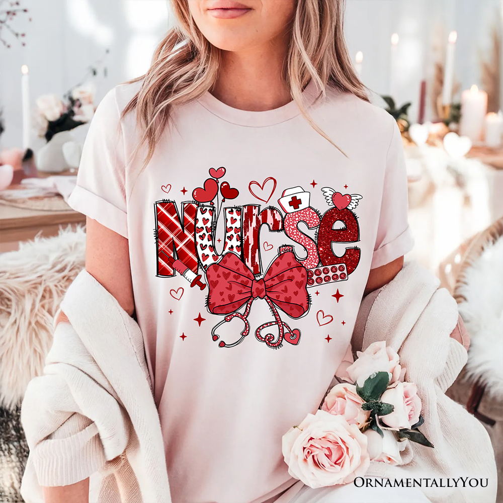 Valentine Nurse Coquette Bow T-Shirt, Cupid Favorite Nurse Tee