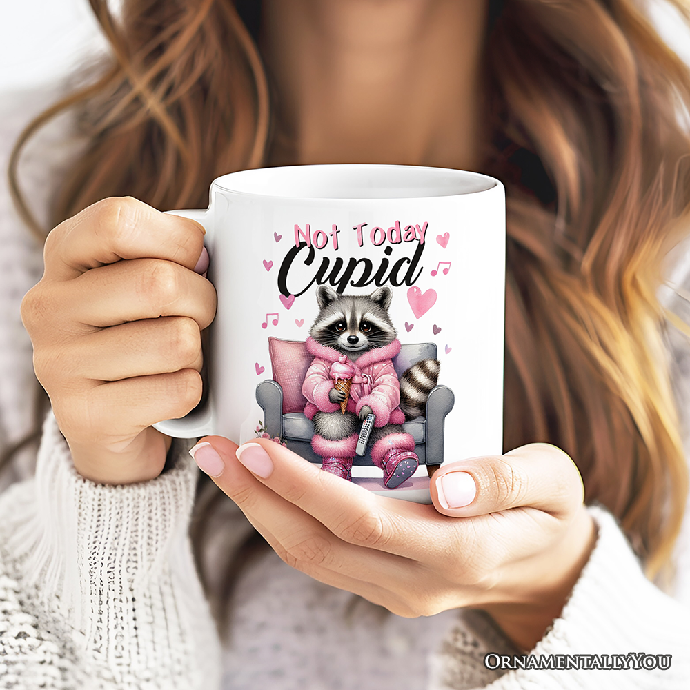 Valentines Snarky Racoon Personalized Mug, Not Today Cupid, Sarcastic Funny Racoon Lover Gift With Custom Name