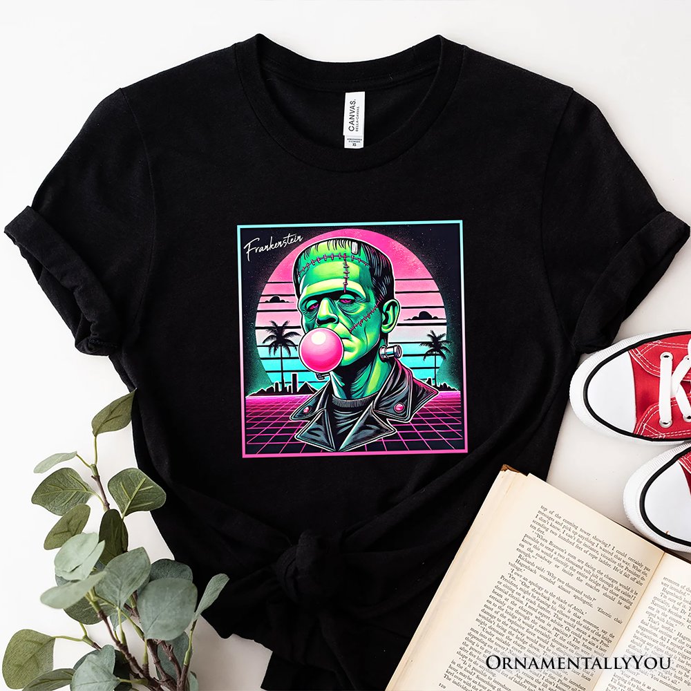 Vaperwave Frankenstein Retro Neon Horror T-Shirt, Synthwave 80's Styled Classic Halloween Tee T-Shirts OrnamentallyYou Black XS 