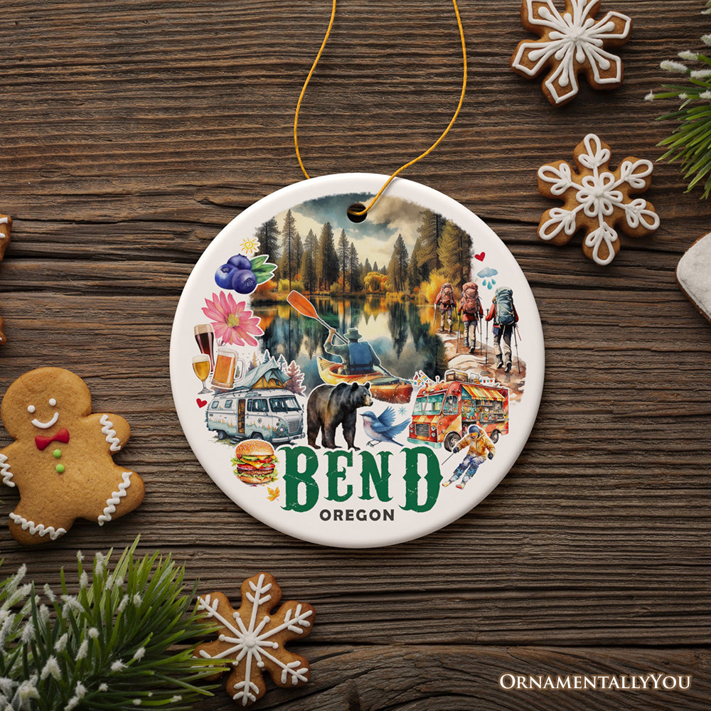 Vibrant Bend Oregon Ornament, Scenic Mirror Pond and Pacific Northwest Mountain Town Christmas Gift and Souvenir