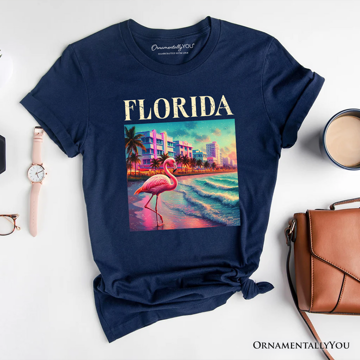 Vibrant Florida State Flamingo T-Shirt, Miami Beach Souvenir and Coastal Tee