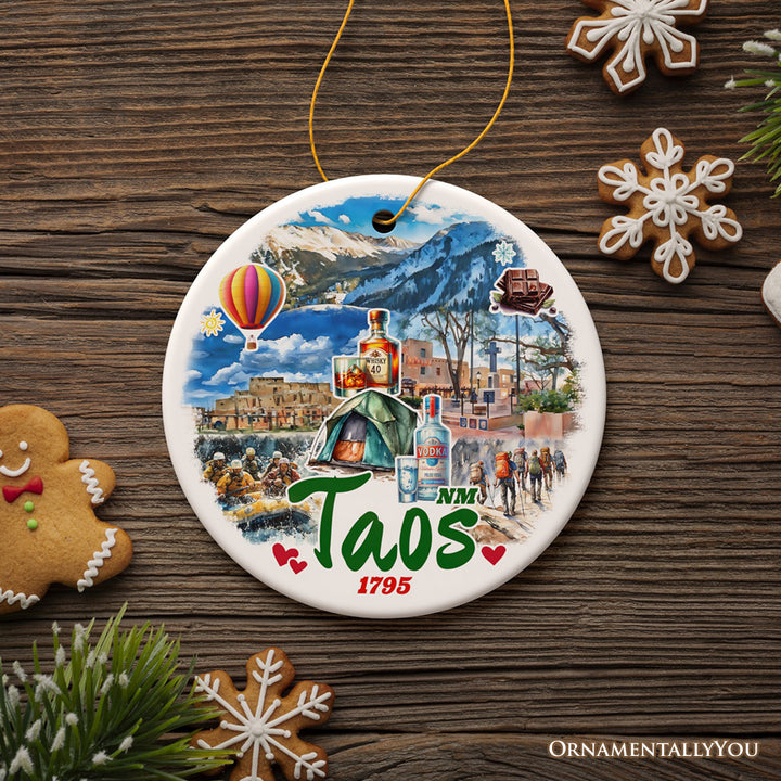 Vibrant Taos New Mexico Ornament, Pueblo Mountainside Christmas Gift and Souvenir