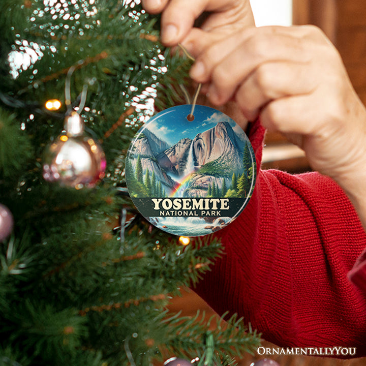 Vibrant Yosemite National Park Ornament, California Rainbow Waterfall Christmas Gift and Nature Explorer Souvenir