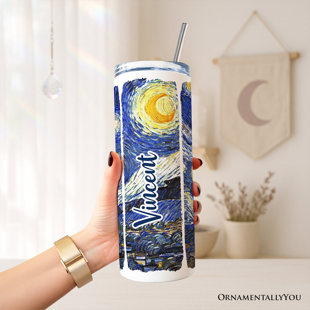 Vincent Van Gogh The Starry Night 20oz Personalized Tumbler With Lid and Stainless Steel Straw, Famous Post-Impressionism Painting Gift Cup