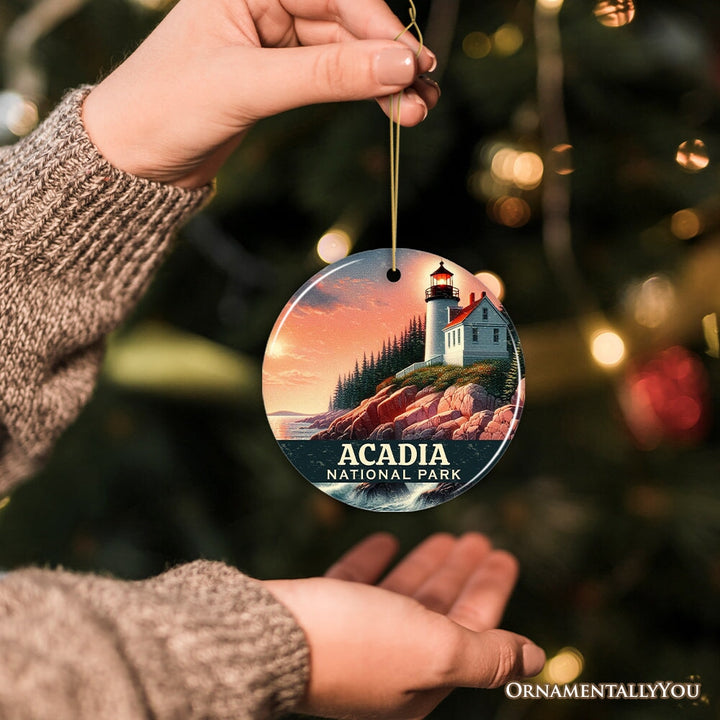 Vintage Acadia National Park Ornament, Maine Lighthouse Christmas Gift and Coastal New England Souvenir Ceramic Ornament OrnamentallyYou 