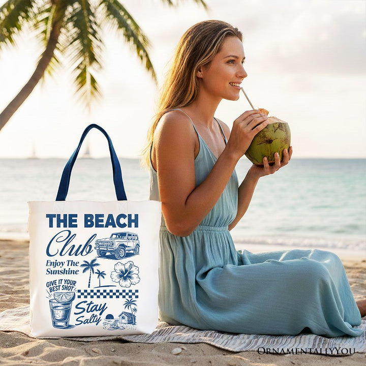 Vintage Coastal Summer Vacation Tote Bag, The Beach Club Stay Salty Gift Shopper Tote Bag OrnamentallyYou 