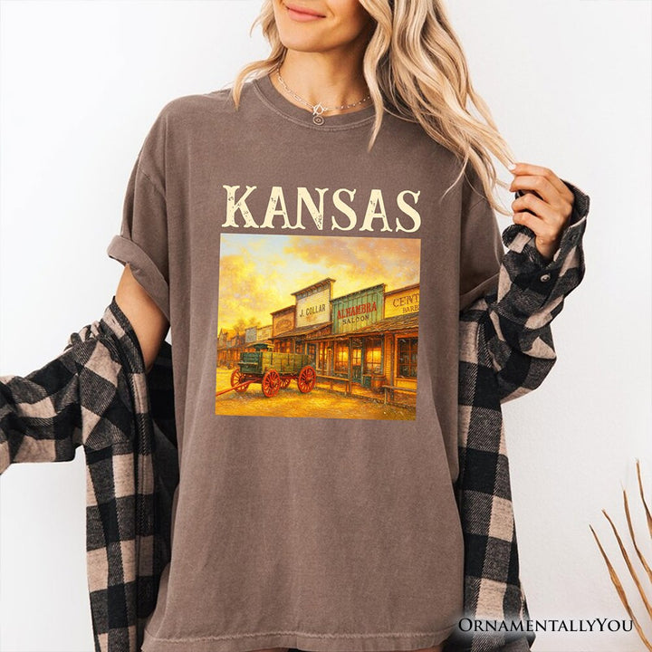 Vintage Kansas State Dodge City Boot Hill Street Scene T-Shirt, Wild West Tee and Frontier Souvenir T-Shirts OrnamentallyYou 