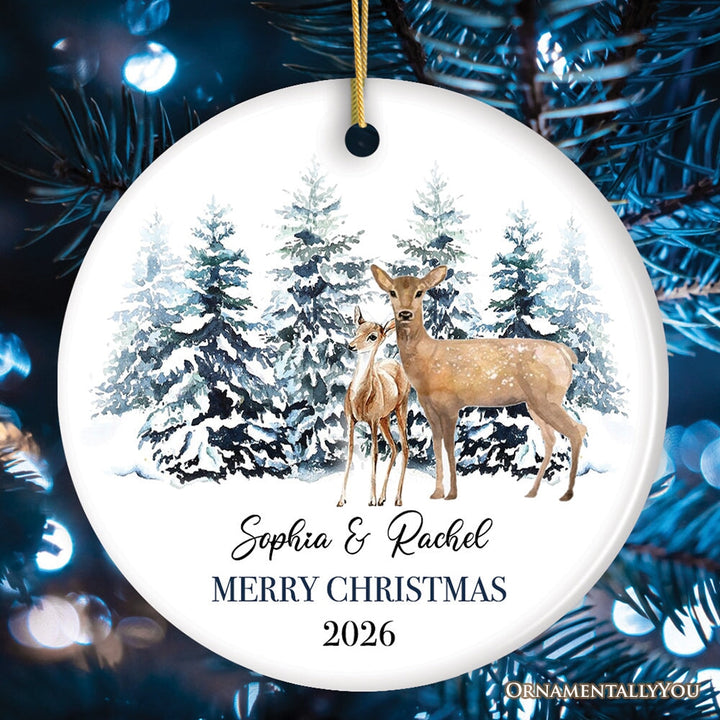 Watercolor Family Deer Christmas Personalized Ornament Ceramic Ornament OrnamentallyYou 