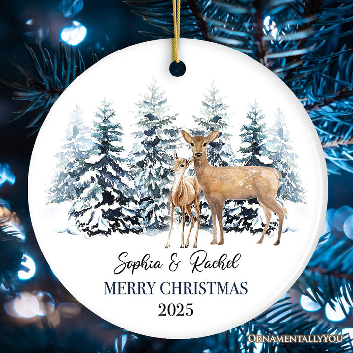 Watercolor Family Deer Christmas Personalized Ornament Ceramic Ornament OrnamentallyYou 
