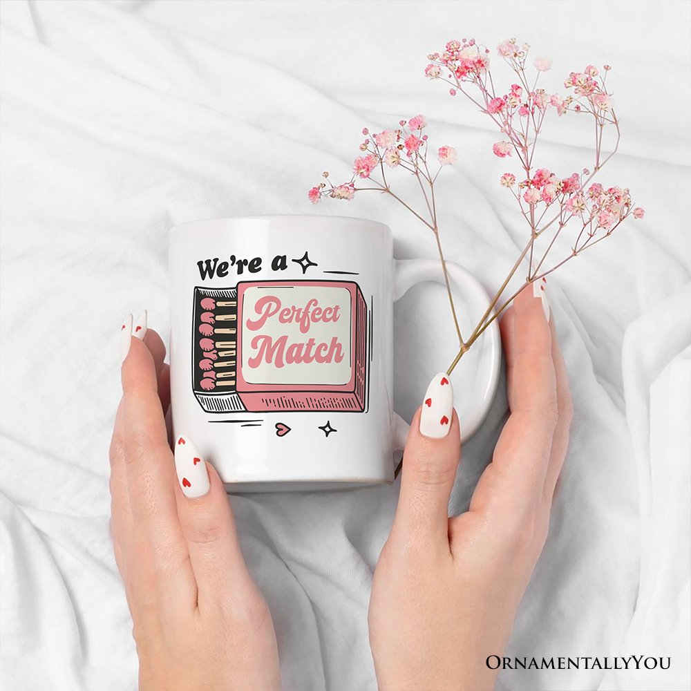 We're a Perfect Match Personalized Mug for Couple, Retro Cute Gift With Custom Names Personalized Ceramic Mug OrnamentallyYou 