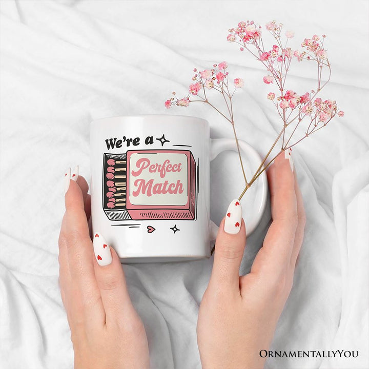 We're a Perfect Match Personalized Mug for Couple, Retro Cute Gift With Custom Names Personalized Ceramic Mug OrnamentallyYou 