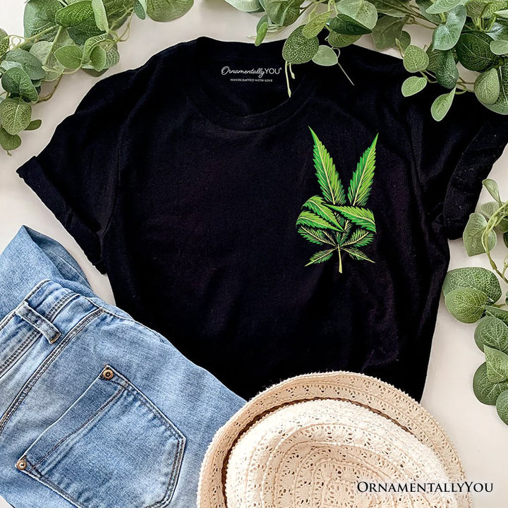 Weed Leaf Peace Sign T-Shirt, Funny 420 Stoner Tee T-Shirts OrnamentallyYou Black XS 