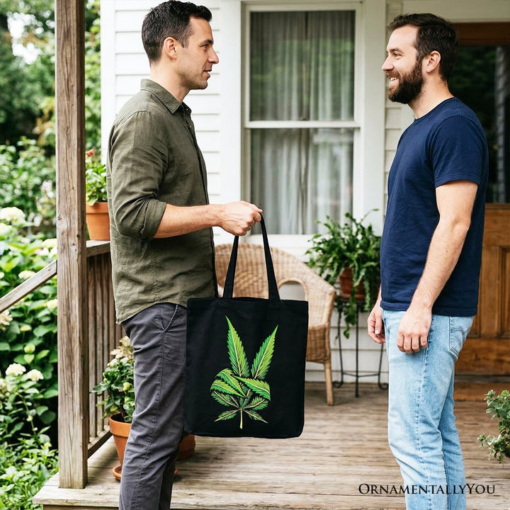 Weed Leaf Peace Sign Tote Bag, Funny 420 Stoner Gift Shopper Tote Bag OrnamentallyYou 