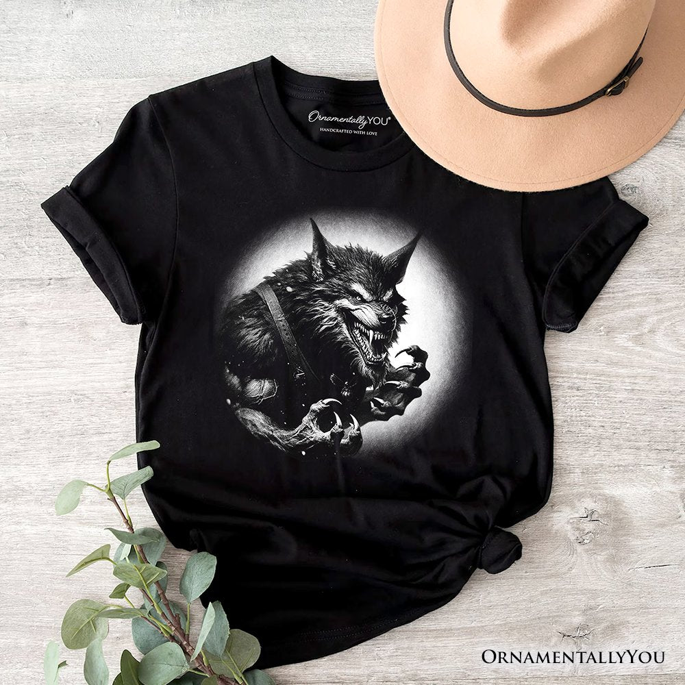 Werewolf Spooky Portrait T-Shirt, Horror Villain Theme Halloween Tee T-Shirts OrnamentallyYou Black XS 