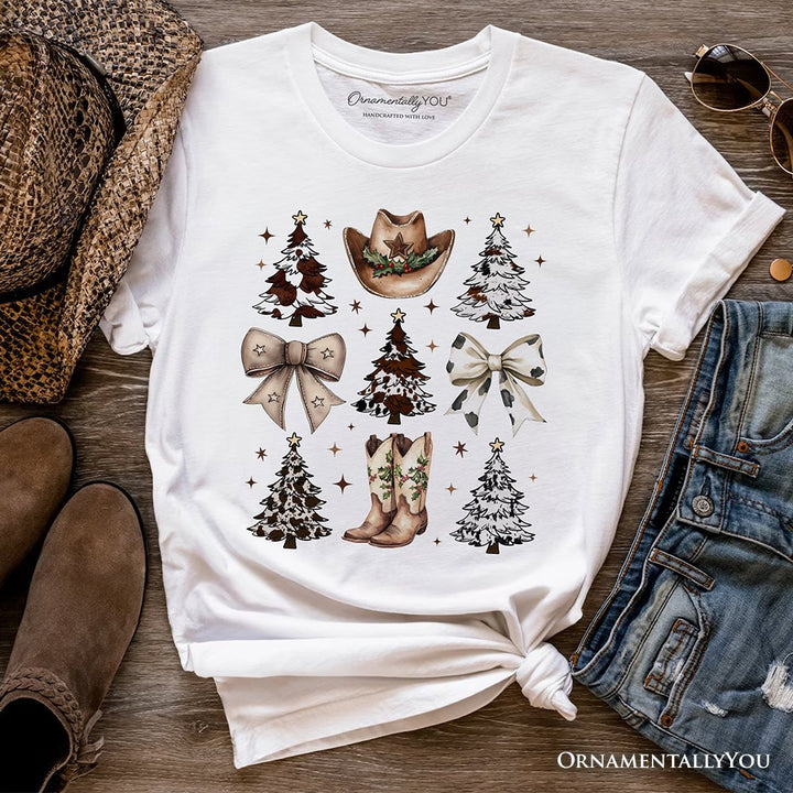 Western Christmas Coquette Tree T-Shirt, Country Holiday Cowboy Tee T-Shirts OrnamentallyYou White XS 
