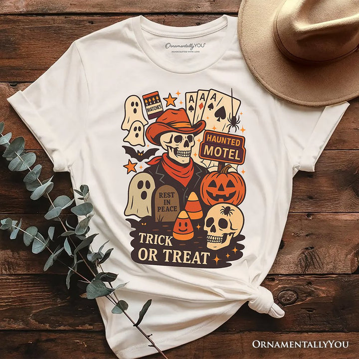 Western Halloween Skeleton T-Shirt, Haunted Motel Trick or Treat Tee T-Shirts OrnamentallyYou Natural XS 