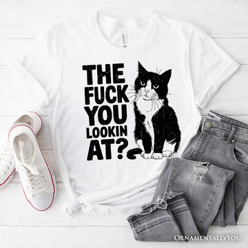 What Are You Looking At T-Shirt, Sarcastic Cat Lover White Tee for Sassy People T-Shirts OrnamentallyYou White XS 