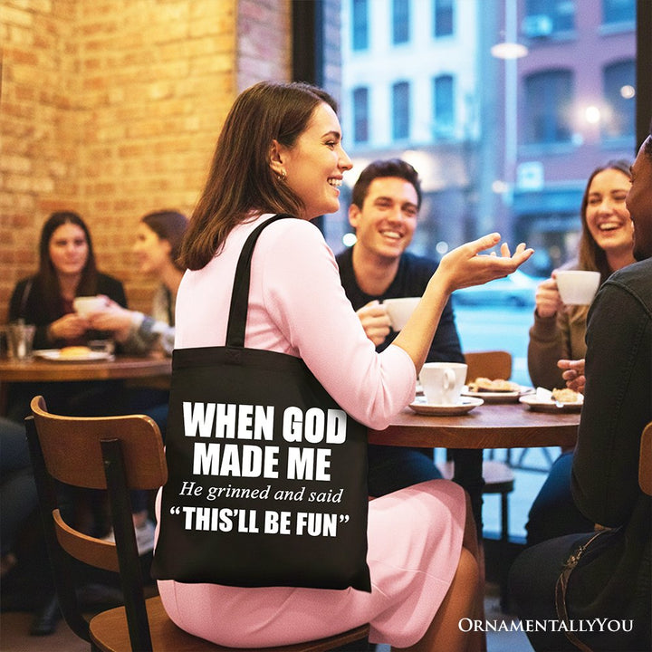 When God Made Me Christian Tote Bag, Funny Faith Gift Shopper Tote Bag OrnamentallyYou 