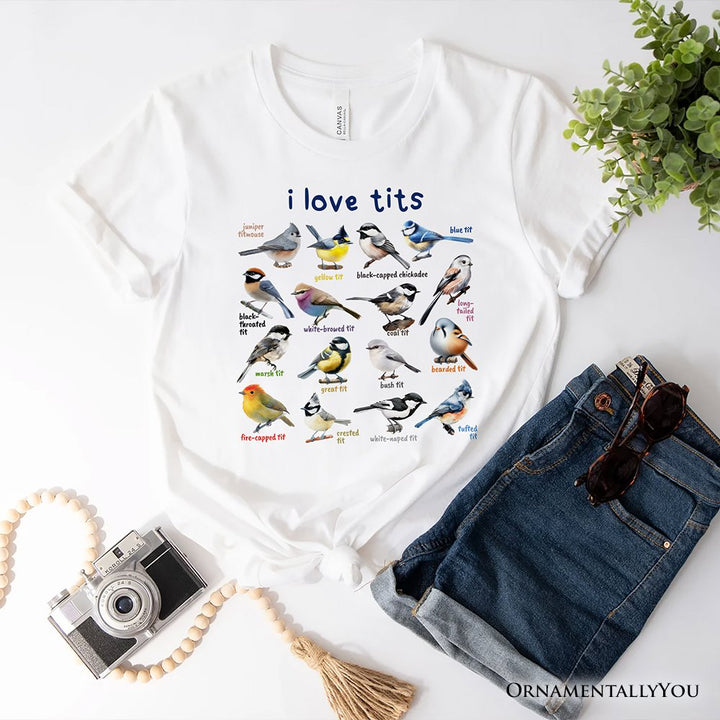 Whimsical Bird Tit T-Shirt, Funny Birdwatcher Tee Gift for Birder T-Shirts OrnamentallyYou White XS 