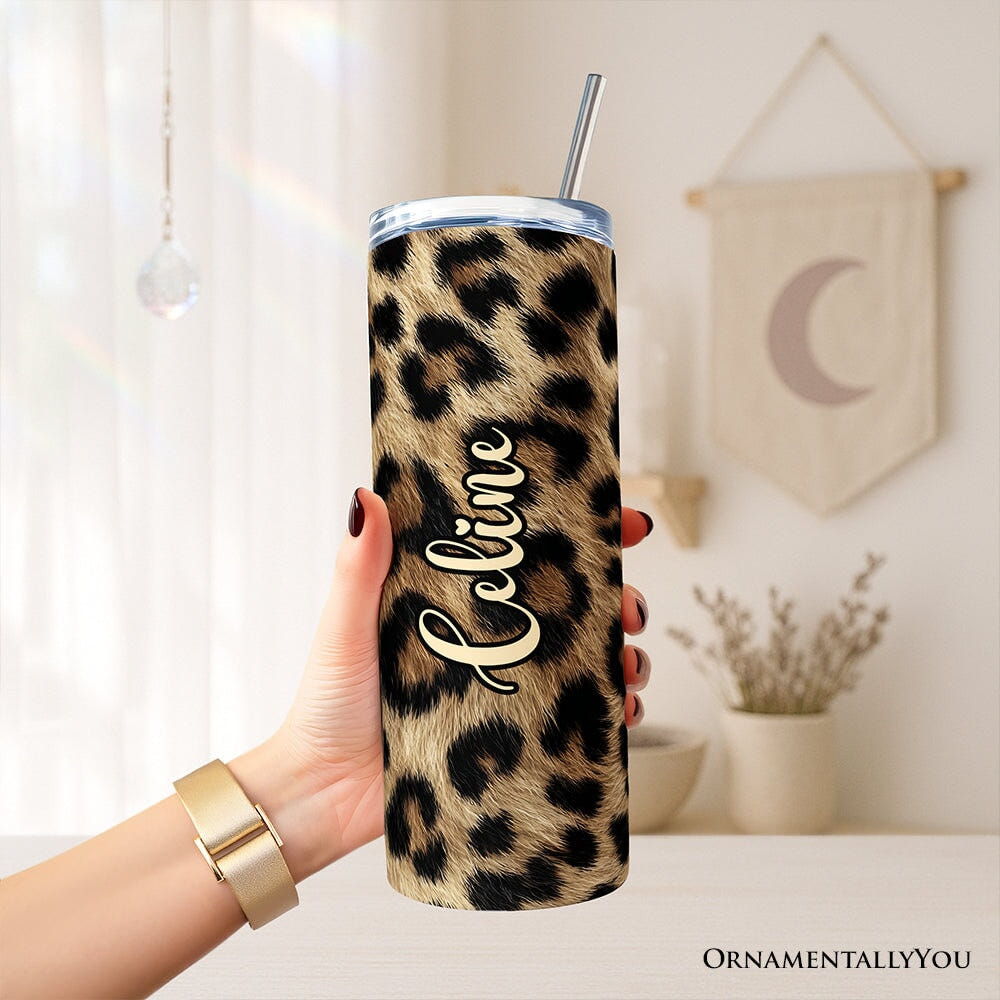 Wild Leopard Spot Pattern 20oz Personalized Tumbler With Lid and Stainless Steel Straw, Stylish Wildlife Gift Cup Tumbler OrnamentallyYou 