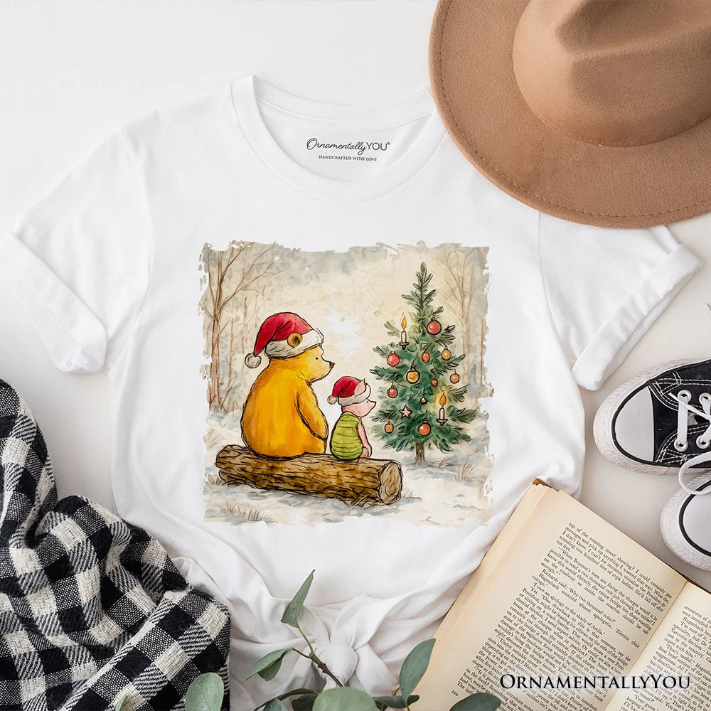 Winnie-the-Pooh Christmas With Friends T-Shirt, 1926 A.A. Milne Cozy Heartwarming Holiday Tee T-Shirts OrnamentallyYou White XS 