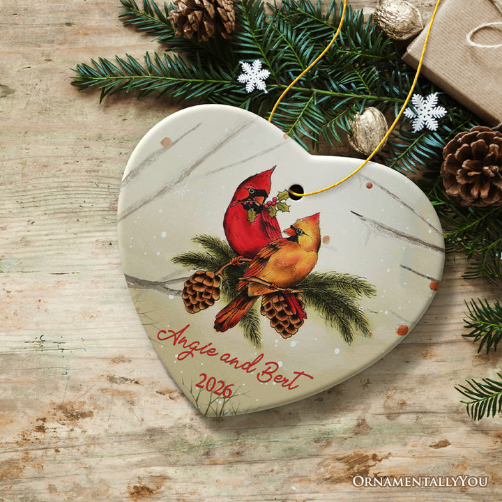Winter Cardinal Couple Personalized Ornament