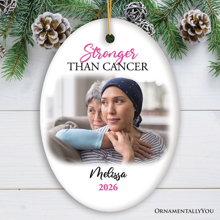 Women’s Cancer Awareness Custom Photo Ornament, Image Upload Personalized Gift Ceramic Ornament OrnamentallyYou Oval 