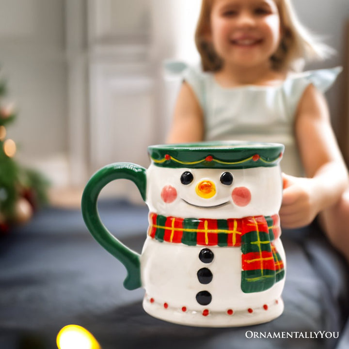 (Pre-Order) Wonderful Plaid Scarf Snowman 4" Ceramic Mug, Kitchen Christmas Drinkware Decoration Mugs OrnamentallyYou 
